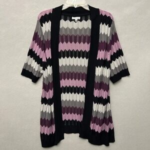Croft & Barrow Sweater Women's XL Duster Y2K Purple Zigzag Funky Eclectic Boho